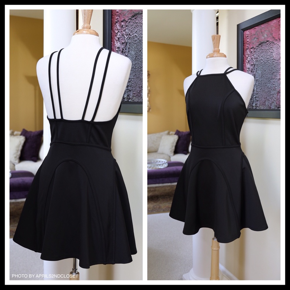 NASTY GAL BLACK STRAPPY A-LINE SKATER DRESS - Picture 4 of 6